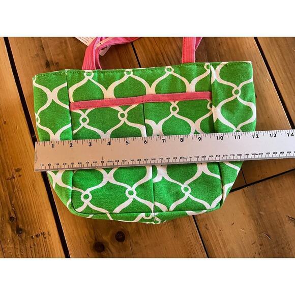 NWT! Busy Bee Insulated Tote Bag/ Lunch Box. Green Geometric print. Pink. - Picture 5 of 8